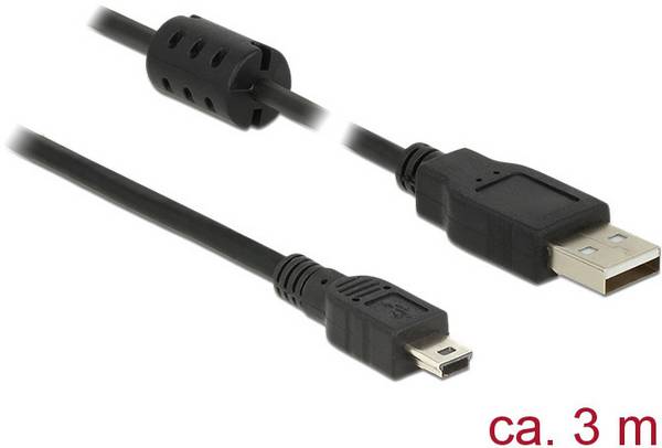 Delock USB kabel USB 2.0 USB-A zástrčka, USB Mini-B zástrčka 2.00 m černá s feritovým jádrem 84915