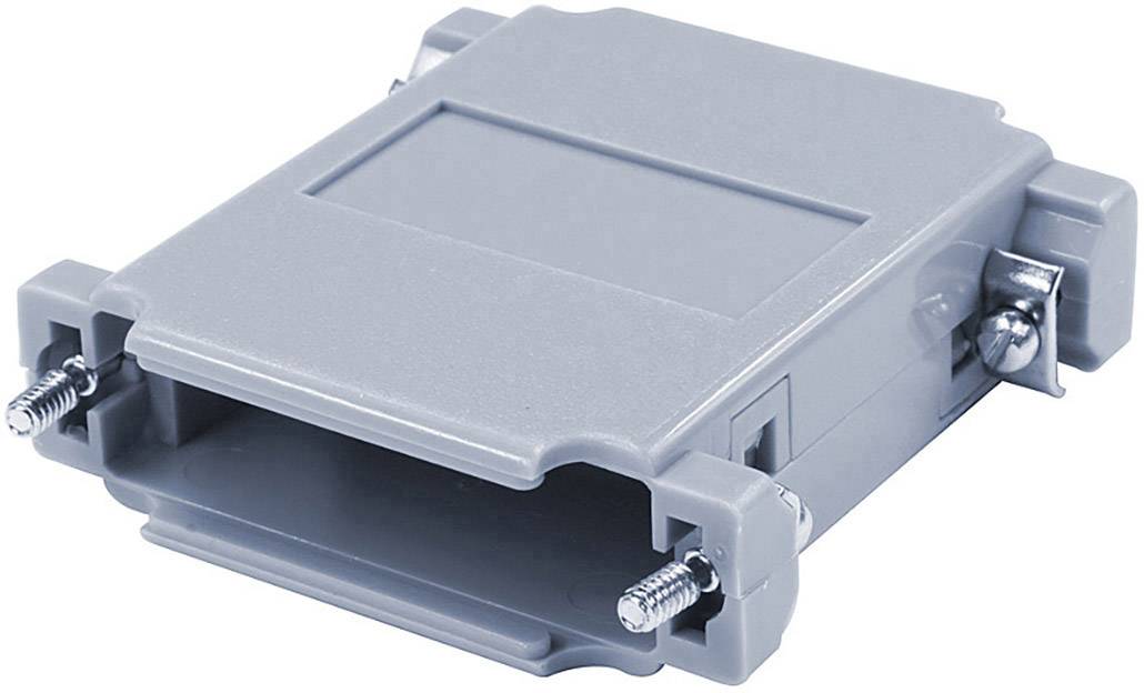 Šedý, obdélníkový plastový kryt se šrouby na obou stranách. Je určen pro umístění elektronických komponent.
