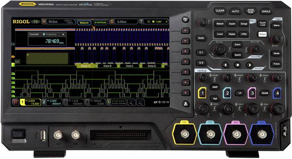 Rigol MSO5104 digitální osciloskop Kalibrováno dle (DAkkS), 100 MHz, 2 GSa/s, 100 Mpts, 8 Bit, 1 ks, MSO5104