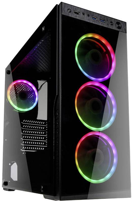 Kolink HORIZON midi tower PC skříň černá, RGB 4 předinstalované ventilátory, boční okno, prachový filtr