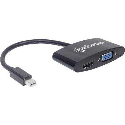 Adaptérový kabel značky 'Manhattan', černý, s konektorem Mini DisplayPort na VGA a HDMI.