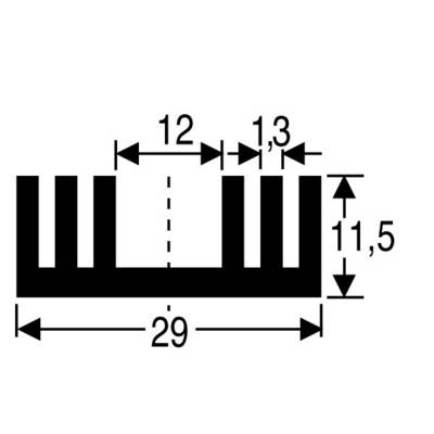 Diagram technického výkresu s rozměry: celková šířka 29, výška zubu 11,5, rozteč zubu 12, šířka zubu 1,3.