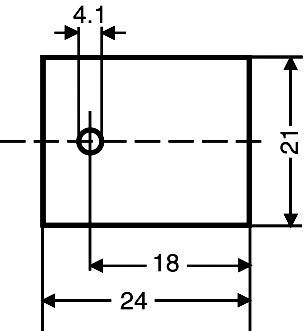 Technický výkres obdélníku o rozměrech 24 x 21. Otvor o průměru 4,1 je umístěn 18 mm od levého okraje.