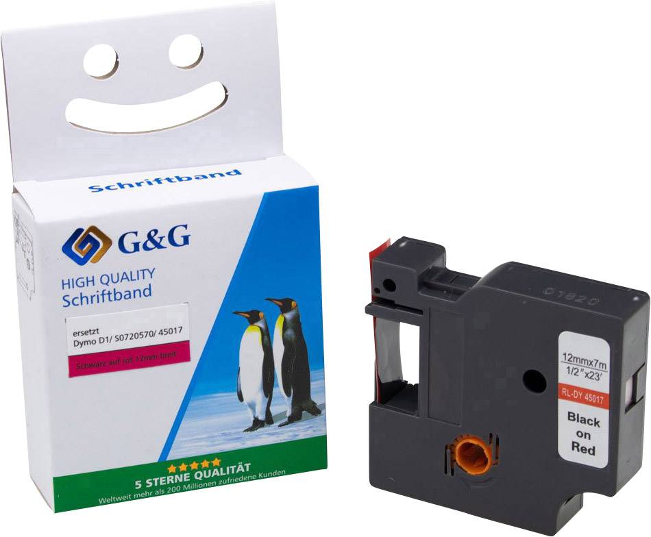 G&G 15571 kompatibilní náhradní DYMO 45017, S0720570 Barva pásky: červená Barva písma: černá 12 mm 7 m