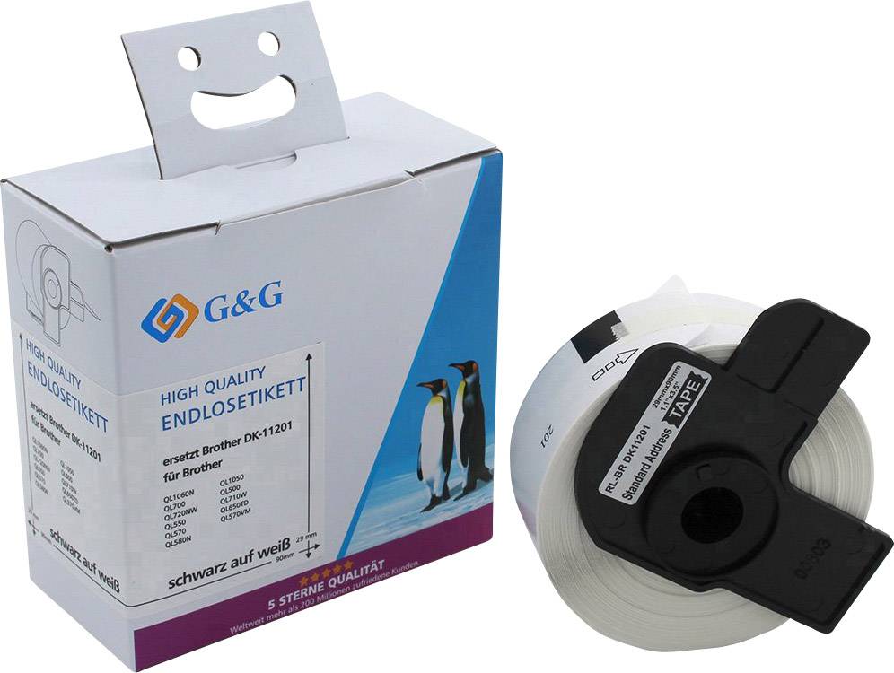 G&G etikety v roli kompatibilní náhradní Brother DK-11201 90 x 29 mm papír bílá 400 ks trvalé Adresní nálepky 14948