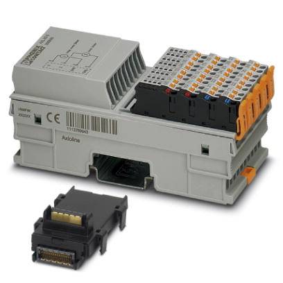 Průmyslový elektronický modul s několika porty a odpojitelným adaptérem, vhodný pro automatizační a řídicí systémy.