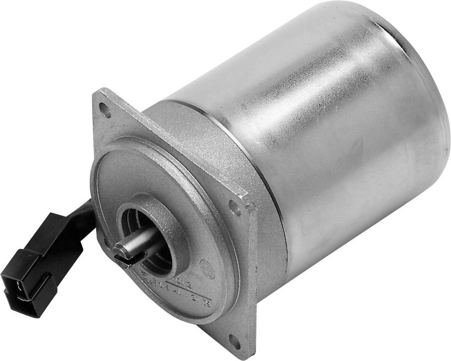 Stříbrný elektromotor s válcovým tělem, vyčnívající hřídelí a přípojkami pro elektrické připojení.