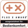 Pečeť s textem 'Plus X Award' a 'oceněno za: Komfort ovládání' ukazuje ocenění za uživatelskou přívětivost.