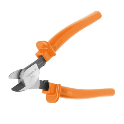 Na obrázku je boční štípací kleště s oranžovými rukojeti, které se používají ke stříhání drátů a jemných kovů.