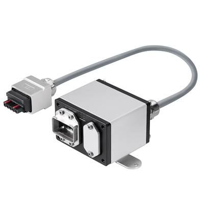 Elektronické zařízení s kovovým tělem, které se připojuje prostřednictvím šedého kabelu se zástrčkou. Vhodné pro technické aplikace.