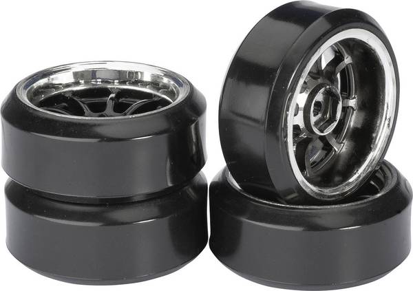 Absima 1:10 silniční model kompletní kola Drifter C 9paprskový černý chrom 4 ks
