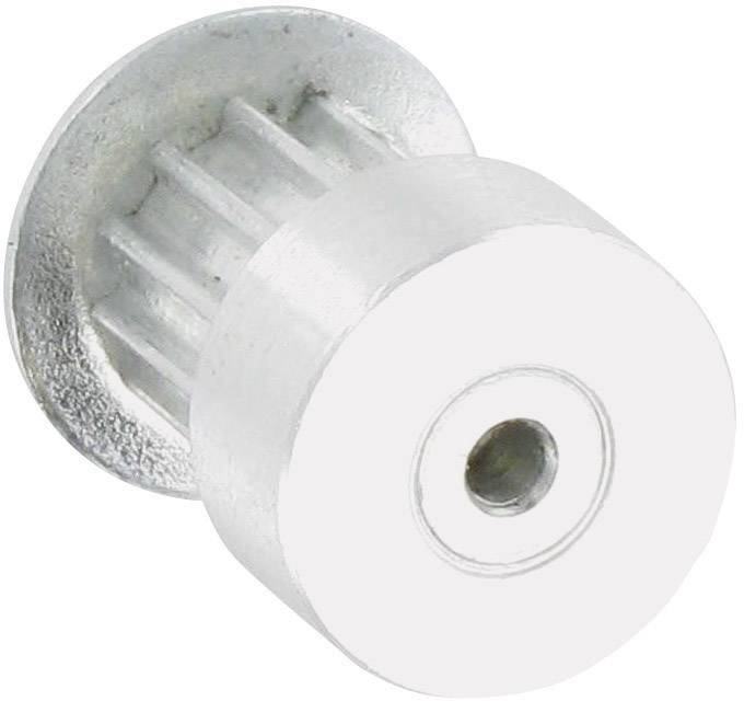 Stříbrný kovový disk s ozubeným řemenicovým věncem na zadní straně, pravděpodobně pro mechanické použití.