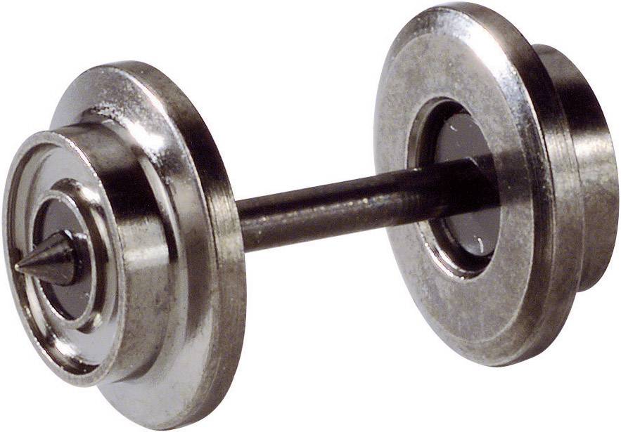 Malý kovový osový kolík se dvěma kulatými destičkami na koncích, který se běžně používá v mechanických modelech nebo hodinkách.