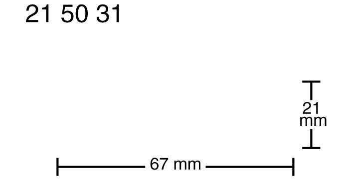 '21 50 31' nahoře vlevo. Dole značení '67 mm' a '21 mm' svisle, udávající rozměry.