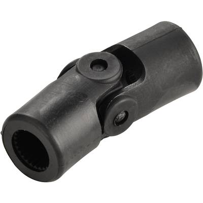 Černý kovový kloubový hřídel používaný v mechanických spojeních pro přenos točivého momentu a pohybu.