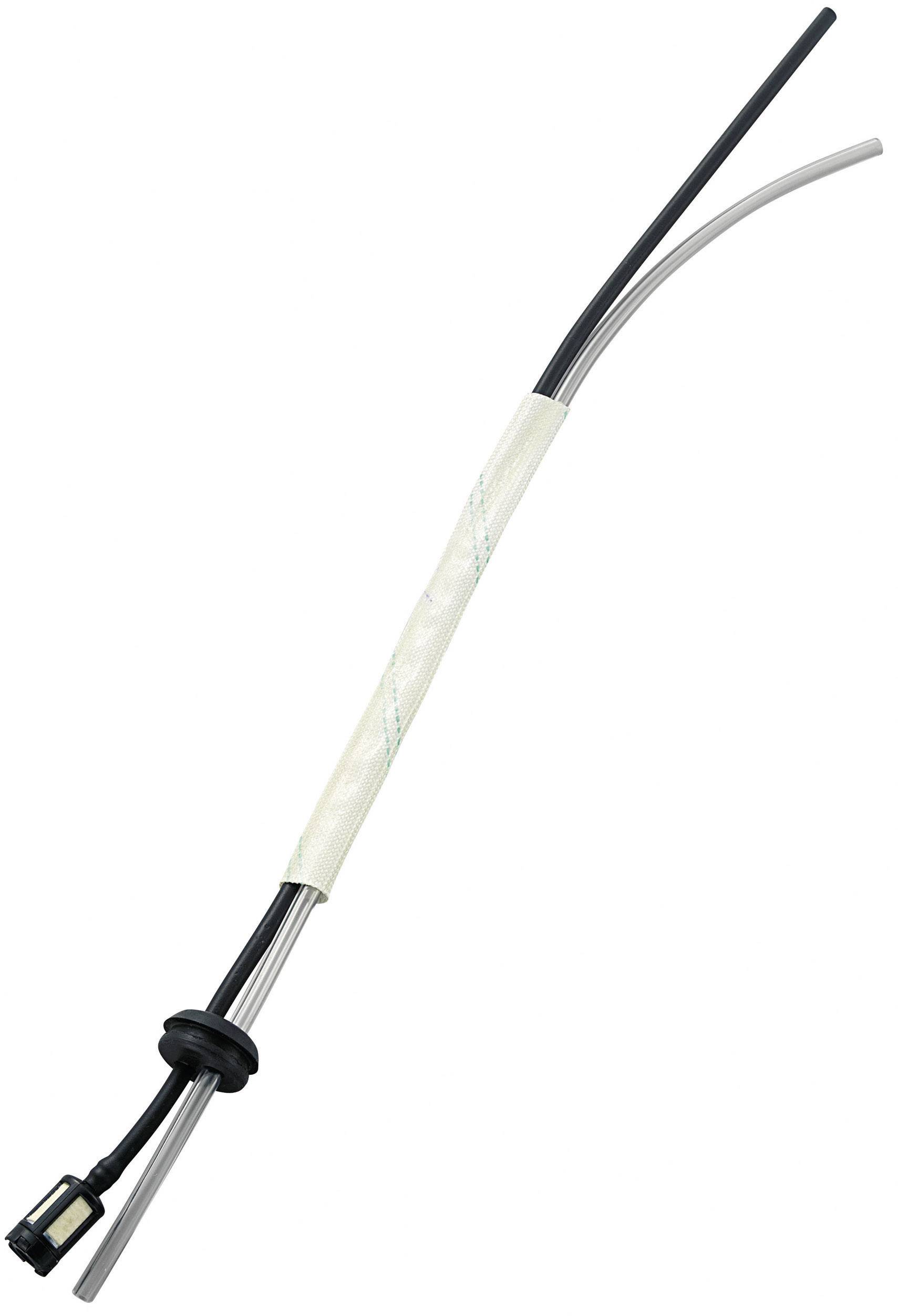 Jeden izolovaný kabel s několika vodiči, obalem a konektorem na konci, na bílém pozadí.
