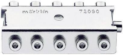 Kovová rozvodná lišta se šesti elektrickými přípojkami, označená "märklin 72090".