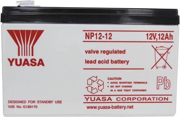Yuasa NP12-12 NP1212 olověný akumulátor 12 V 12 Ah olověný se skelným rounem (š x v x h) 151 x 98 x 98 mm plochý konektor 6,35 mm bezúdržbové, VDS certifikace