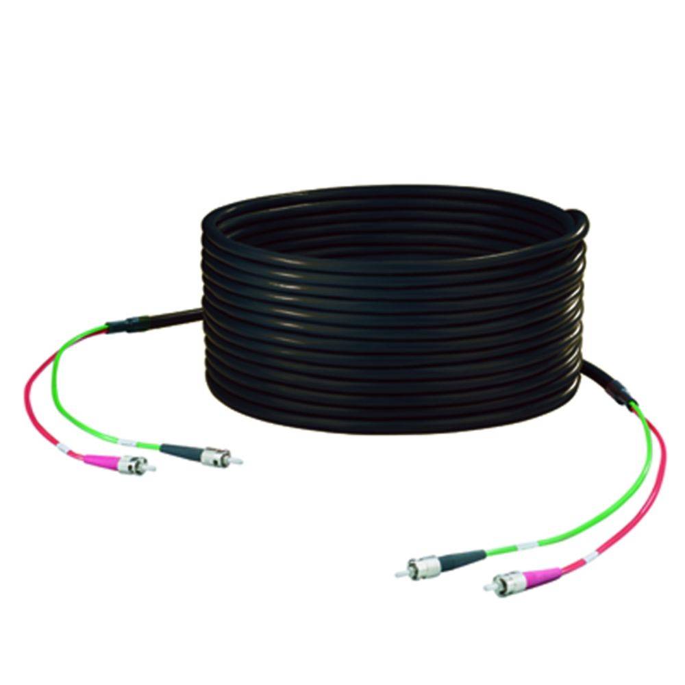 Dlouhý černý kabel je navinut do cívky a na obou koncích má barevné konektory.
