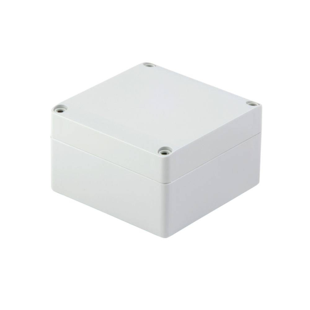 Bílý čtvercový plastový box s odnímatelným víkem a zaoblenými rohy, vhodný pro elektronické komponenty nebo kabelové spoje.