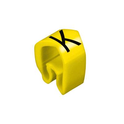 Žlutý 3D model písmene 'K', tvarovaný jako křivá struktura.
