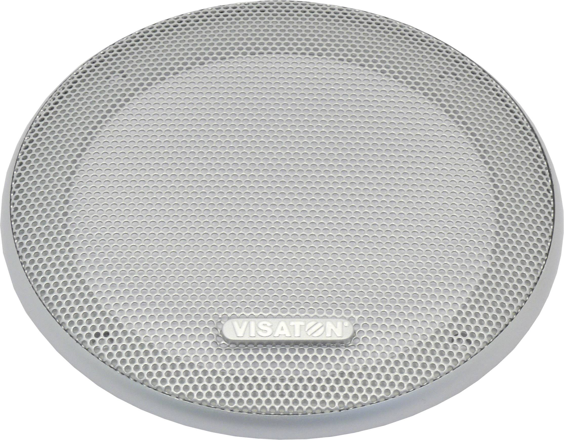 Kulatý stříbrný reproduktorový kryt s mřížkou připomínající včelí plástev, na němž je nápis 'VISATON', ukazuje technologicky moderní design.