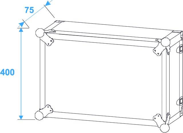 Technický nákres obdélníkového boxu o rozměrech výšky 400 mm a šířky 75 mm. Konstrukční detaily jsou viditelné.
