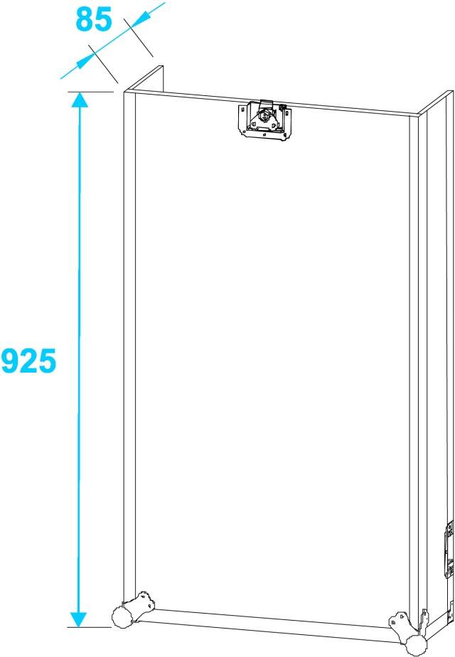 Technický výkres obdélníkového rámu o výšce 925 mm a šířce 85 mm. Nahoře upevňovací prvek.