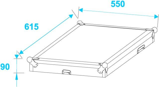 Technický výkres obdélníkového objektu s rozměry: 550 mm délka, 615 mm šířka, 90 mm výška.