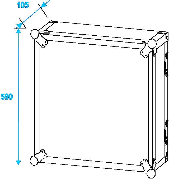 Technický výkres obdélníkového rámu s rozměry 105 mm šířky a 590 mm výšky, perspektivní pohled.