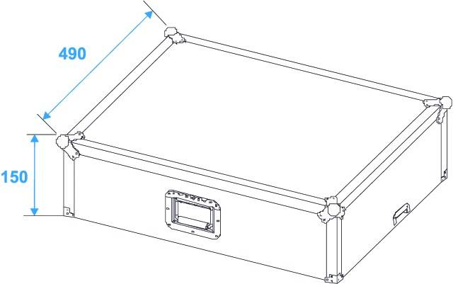 Technický výkres obdélníkové krabice s rozměry 490 mm na šířku a 150 mm na výšku.