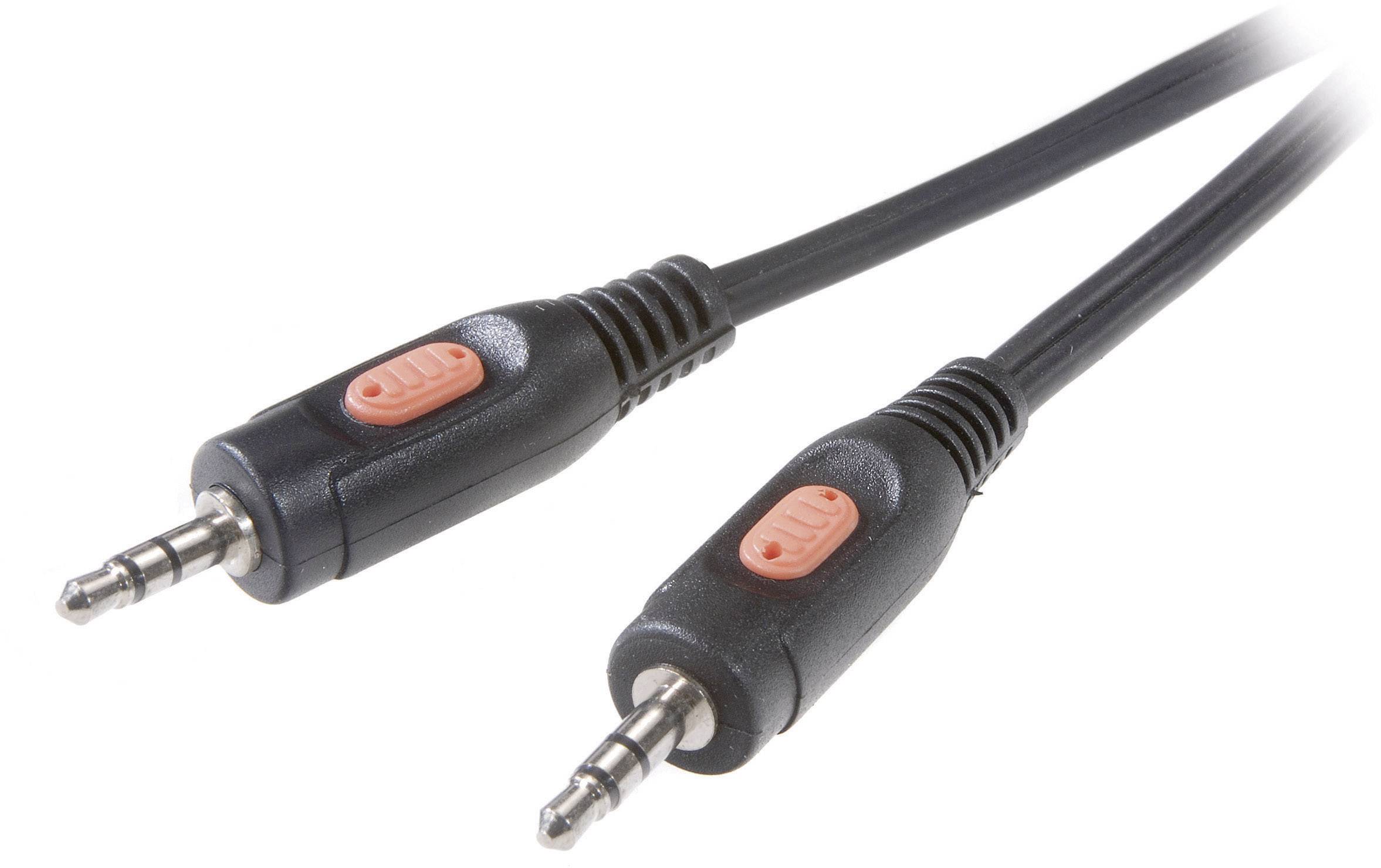 Kabel s 3,5mm jack konektorem s černými, objemnými vodiči a oranžovými akcenty na konektorech.