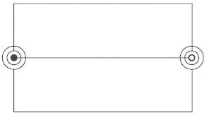 Obdélník s jedním kruhem uprostřed každé strany; kruhy jsou zarovnány na střed. Jednoduchý geometrický nákres.