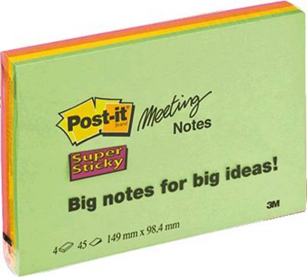 Post-it samolepící poznámka 7100043257 149 mm x 98 mm  neonově zelená, neonově oranžová, ultrarůžová , ultražlutá  180 listů