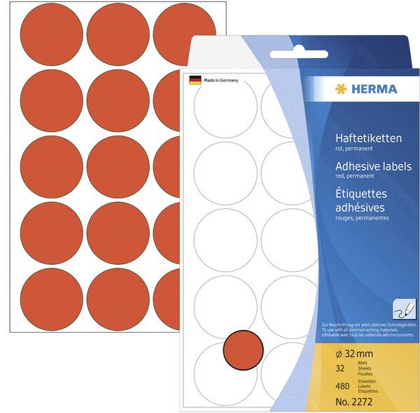 Herma 2272 popisovače etiket Ø 32 mm červená 480 ks trvalé papír