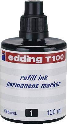 Náhradní láhev s inkoustem pro permanentní popisovač Edding, model T100, obsahuje 100 ml náplňového inkoustu.