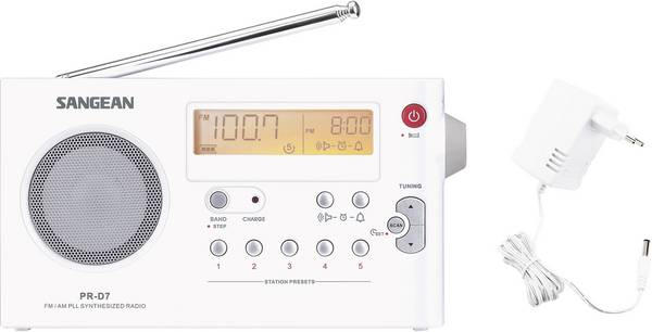 Sangean PR-D7 PR-D7-WH přenosné rádio, FM, AM, FM, SV, funkce alarmu, bílá