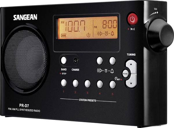 Sangean PR-D7 PR-D7-BK přenosné rádio, FM, AM, FM, funkce alarmu, černá