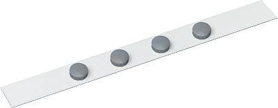 Bílý pruh se čtyřmi stejnoměrně rozmístěnými šedými kulatými magnety.