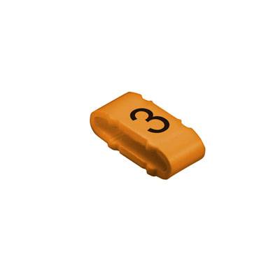 Oranžová popisovací svorka s číslem '3'.