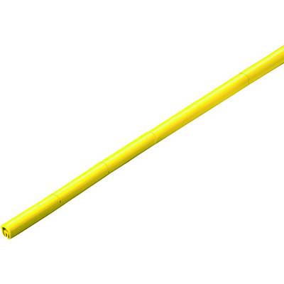 Dlouhá žlutá válcovitá tyč, typicky používaná jako dopravní kužel nebo výstražný kužel, na bílém pozadí.