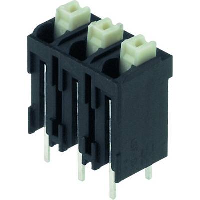 Černný trojřadý konektor se šesti kovovými kolíky a bílými plastovými vložkami pro elektrotechnické montážní aplikace.