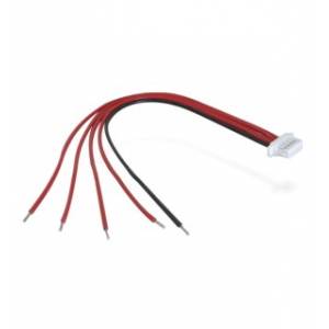 Kabel s pěti barevnými vodiči a bílou zástrčkou. Slouží k elektrickému propojení v zařízeních nebo obvodech.