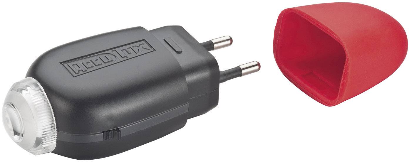 Černočervený elektrický lapač hmyzu ve formátu zásuvky s odnímatelným ochranným krytem.