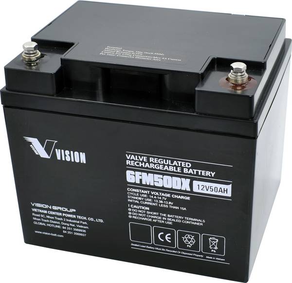 Vision Akkus 6FM50DX olověný akumulátor 12 V 50 Ah olověný se skelným rounem (š x v x h) 197 x 170 x 165 mm šroubované M6 bezúdržbové, odolné proti více cyklům