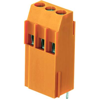 Oranžový svorkovnicový blok se třemi svorkami, vertikální uspořádání, pro elektrické připojení.