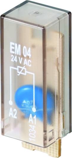 Obrázek ukazuje průhledné elektrické relé s nápisem 'EM 04 24 V AC'.