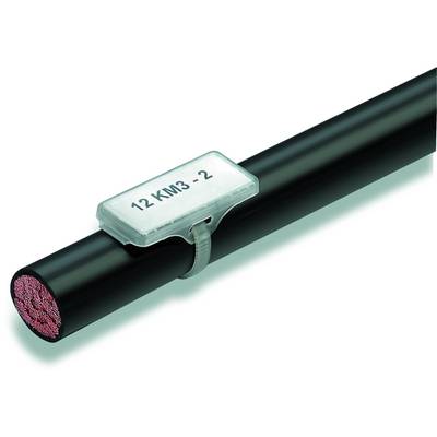 Černý kabel s červeným jádrem a popsaným, průhledným klipem '12 KM3-2'. Klip efektivně drží různé kabely pohromadě.