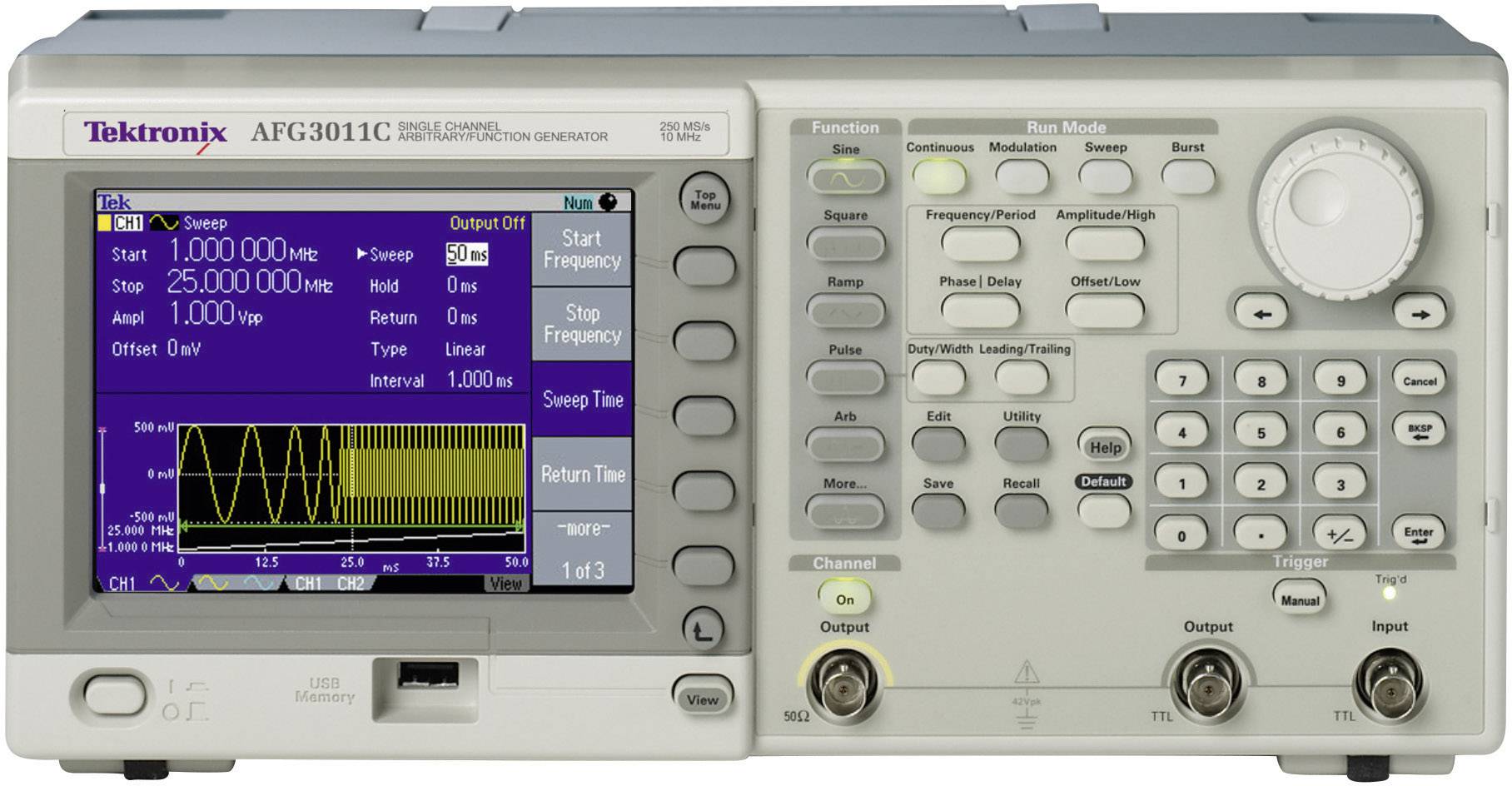 Tektronix AFG3011C Arbitrární generátor funkcí Kalibrováno dle (Akreditovaná laboratoř SCS (SCS)) 1 µHz - 10 MHz 1kanálový sinusový, obdélníkový, trojúhelník, šum, Lorenzova křivka, pulz
