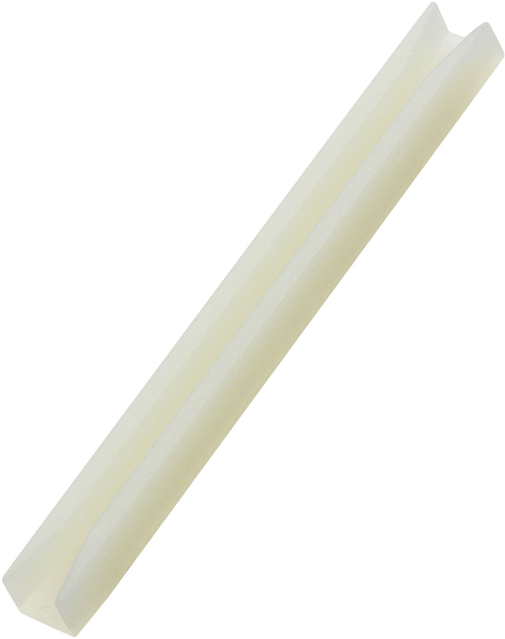 Jeden jediný bílý plastový pruh ve tvaru V se zaoblenými okraji, zobrazený na bílém pozadí.